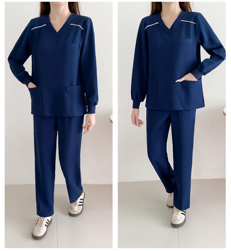 Fleece-Lined Stretch Scrub Suit: Long Sleeve, Quick-Drying for Men & Women, Ideal for Medical Staff In Autumn/Winter.