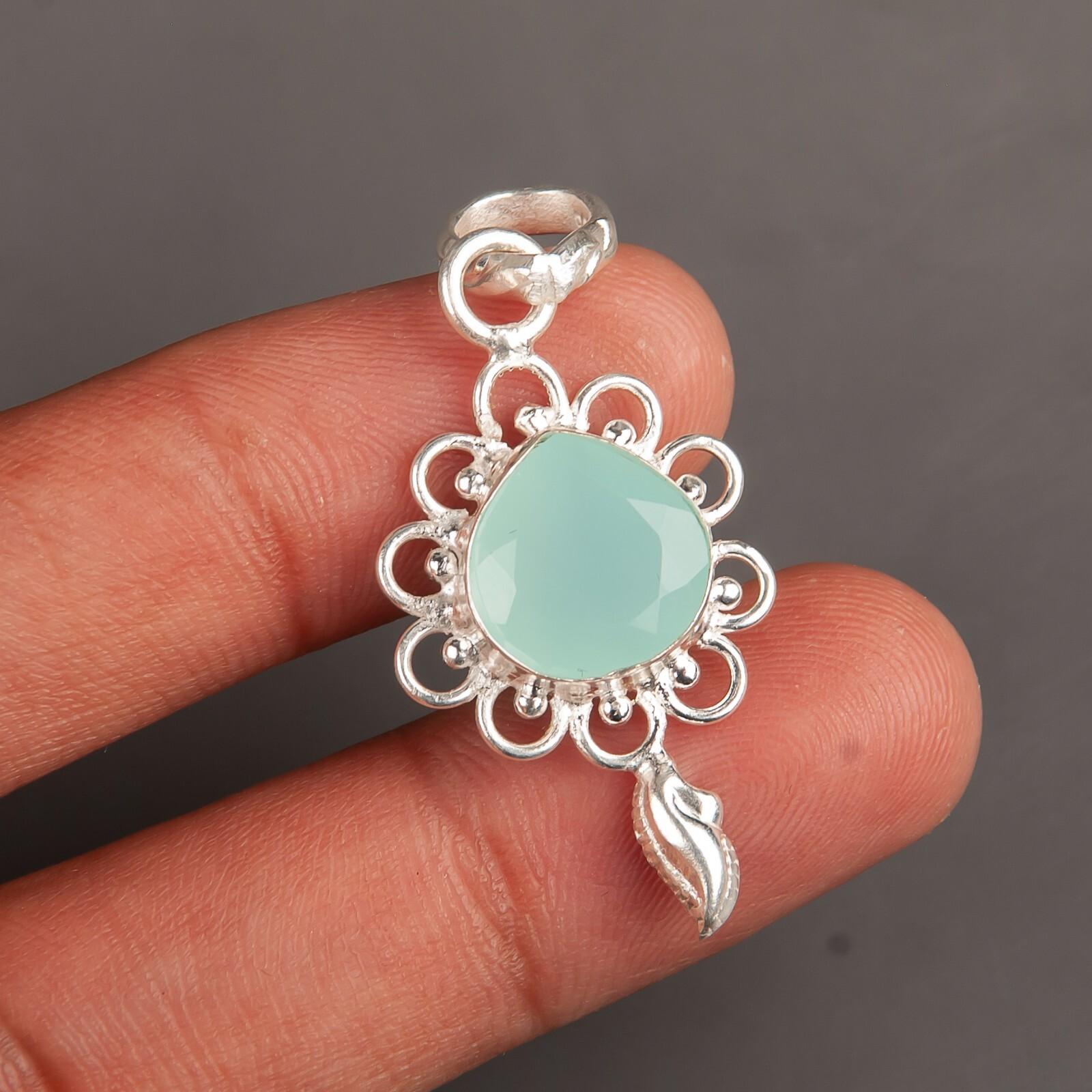 

Аква Халцедон Драгоценный Камень 925 Стерлинговое Серебро Ювелирные Изделия Ручной Работы Подвеска 1,80 Подарок PP-4-15