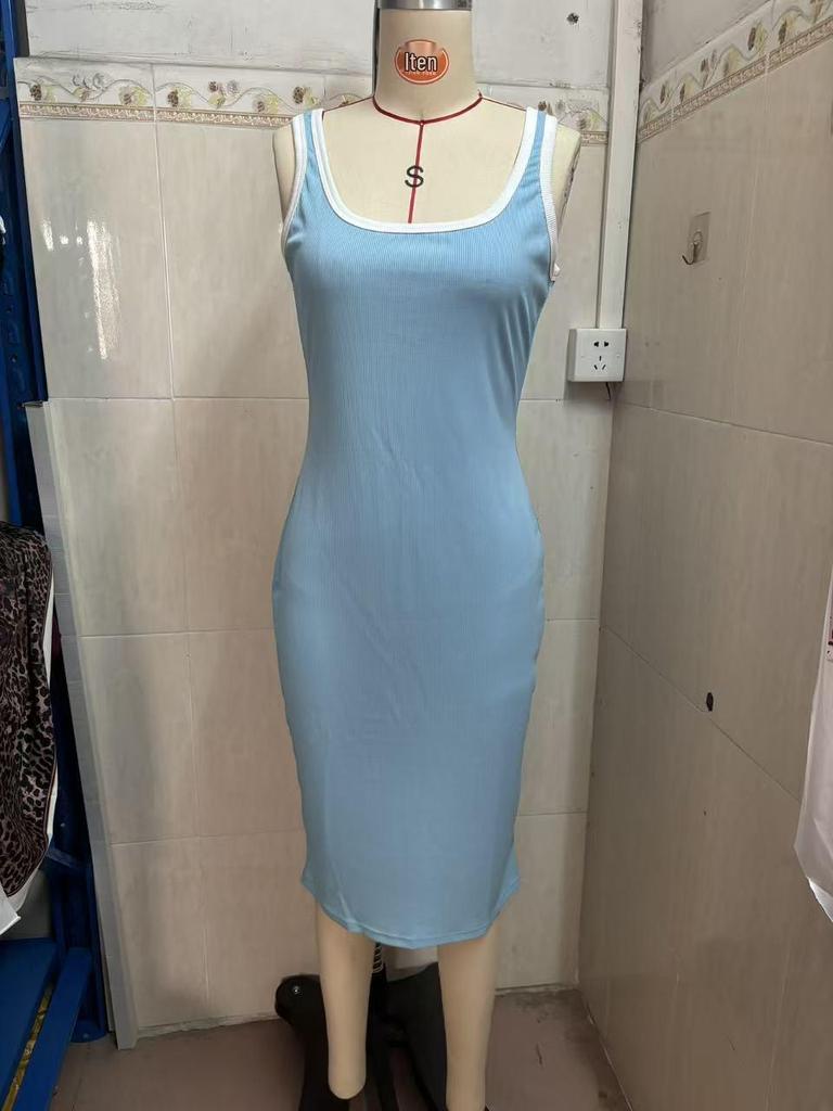 European & American Summer Ribbed Midi Slit Vest Dress - Slimming, Flattering & Sexy