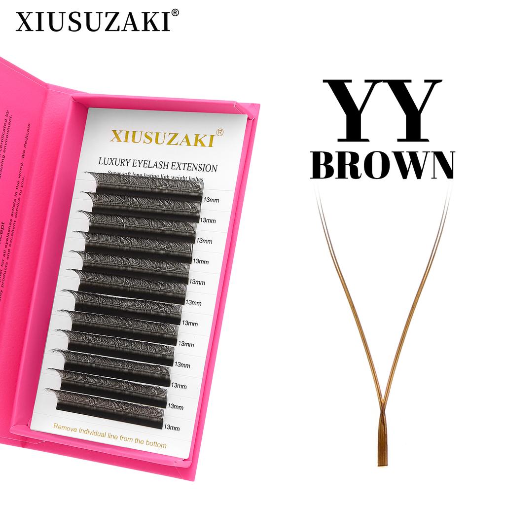 XIUSUZAKI YY Shape Black Brown Eyelashes Extensions Two Tips 2D yy False Lashes Natural Premade Volume Fans Individual Lashes