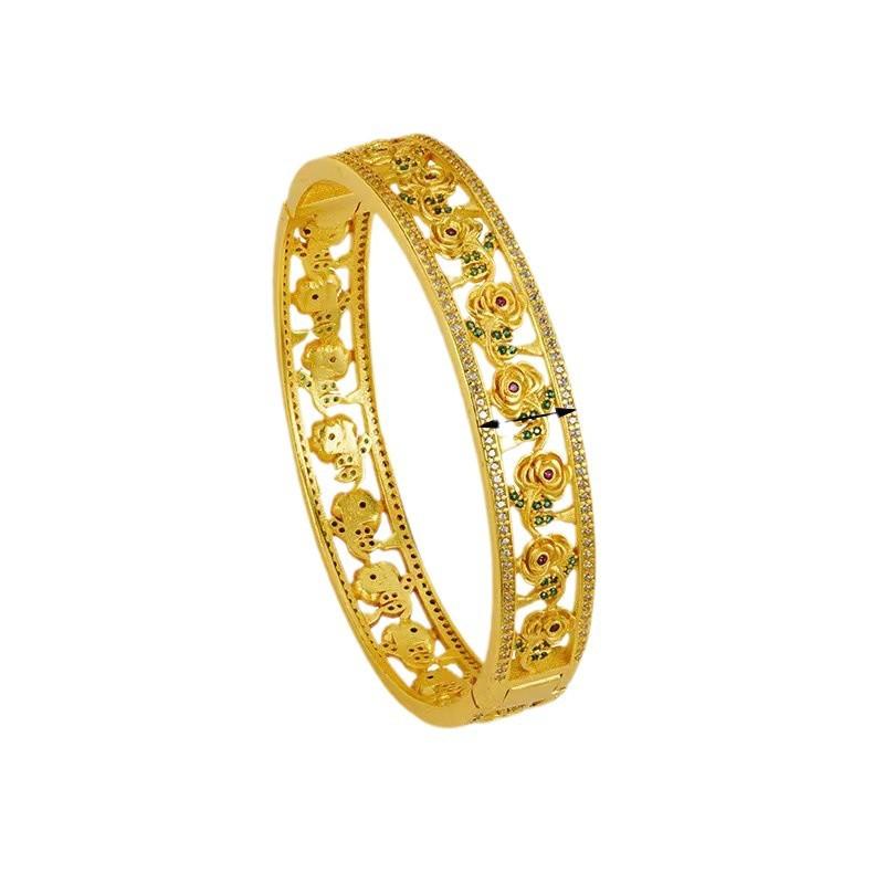 New1914Hollow cloud-patterned flower bracelet with clasp, popular light luxury versatile gold-plated copper jewelry for women