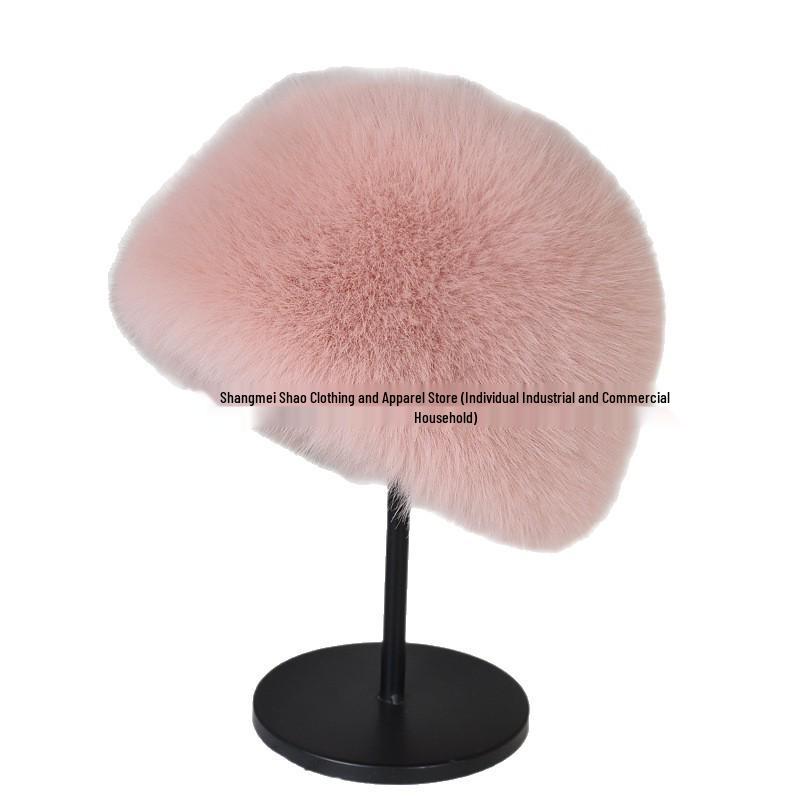 Silver Fox Faux Fur Winter Hat: Plush, Warm, Windproof, Fashionable Flat Top, Versatile Bucket Style