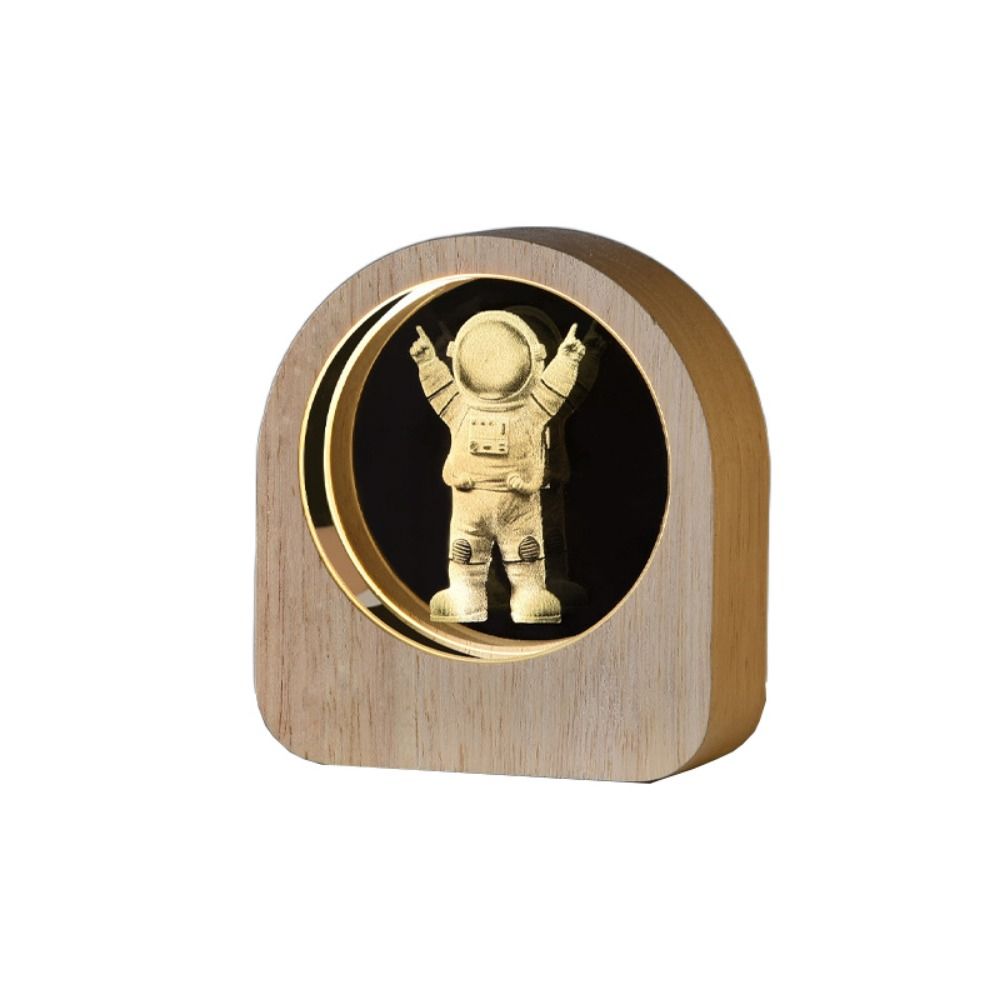 Warm Lights 3D Engraved Lamp Wooden Base Plug and Play Wood Crystal Night Light Decorative Laser Engraved