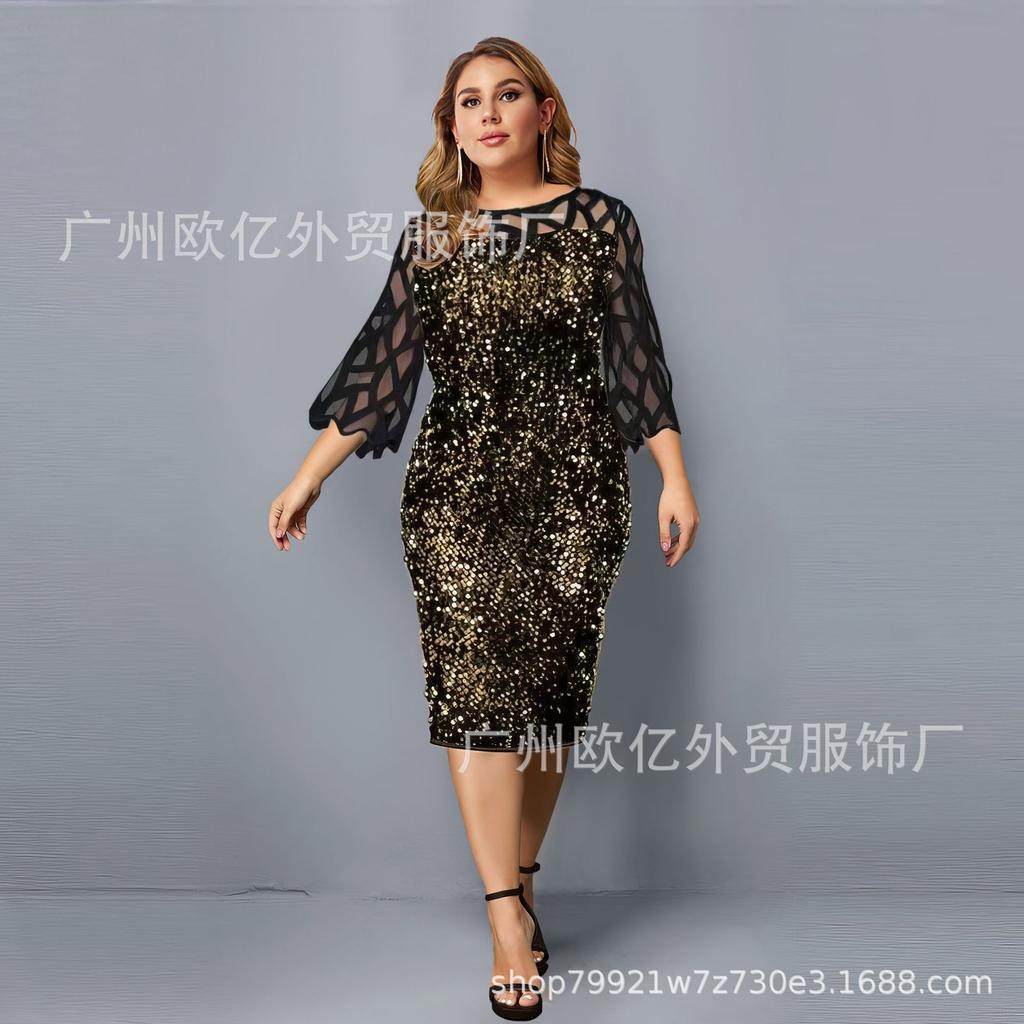 Hot Style Personalized Sequin Design Plus Size Women's Dress 10 Colors 7 Sizes