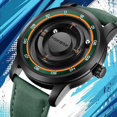 FOXBOX Utomhus Unik Urtavla Kvarts Herrklocka Kreativ Mode Casual Sport Läder Vattentät Vattentät Armbandsur för Män Gåva