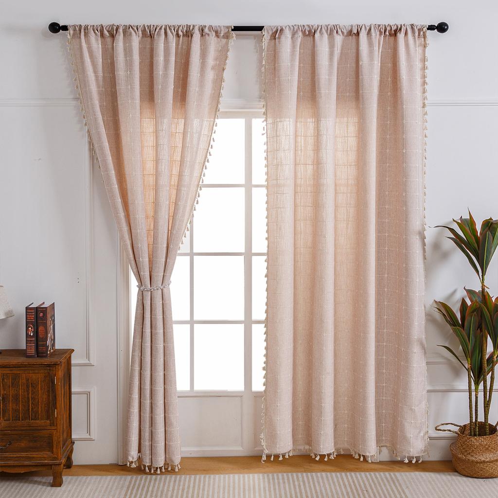 Modern Yarn-Dyed Waterproof Cotton And Linen Curtains Solid Color Semi-Shading Small Fresh Living Room Balcony Light Luxury Cotton And Linen Curtains