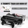DC 12V 150DB 4 Trumpet Train Horn Kit 12V 150PSI Super Loud with Air Compressor for Vehicle Truck Car SUV Boat Train Horn Hooter