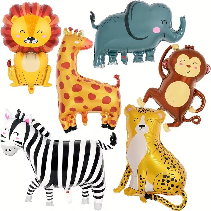 6pcs Safari Jungle Animal Foil Balloon Forest Zoo Theme Birthday Party Decoration Supplies Lion Elephant Giraffe Balloon Kit