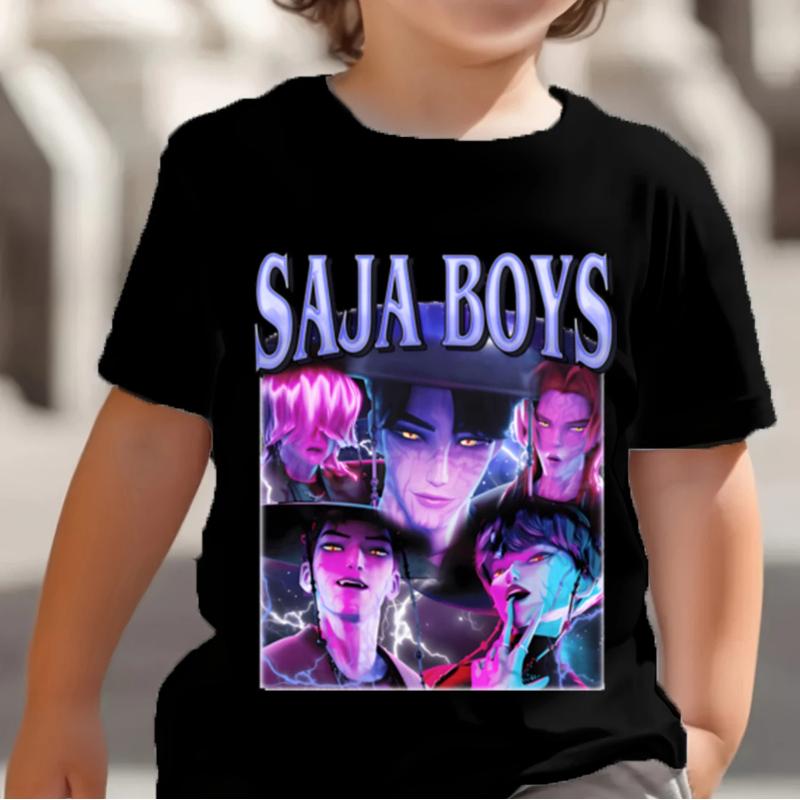 KPop Demon Hunters Saja Boys Kids T-shirts Baby Girl Boy Cartoon Short Sleeve Tops Anime Fans T-shirt Children's Clothing
