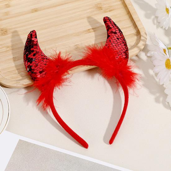 Diadema decorativa de cuerno de diablo de tela de felpa hecha a mano, diseño elástico ligero, aro para el cabello, accesorios para fiestas de cosplay y Halloween