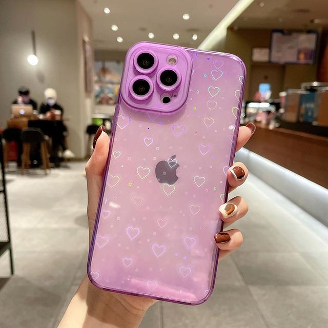 Fashion Gradient Laser Love Heart Clear Phone Case For Iphone 11 13 12 Pro Max X Xs Xr 7 8 Plus Candy Color Shockproof Back