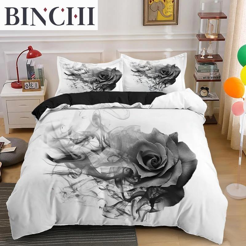 Rose Duvet Cover Collection Red And White Rose Bedding Collection For Lover Couple Polyester Comforter Cover ValentineS Day Gift King Size