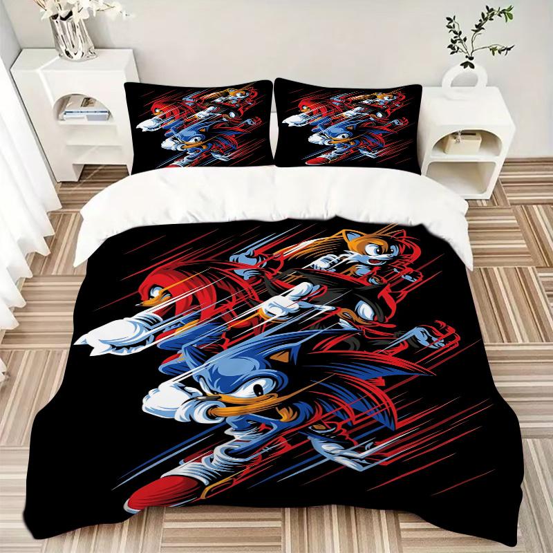 3pcs Sonic the Hedgehog & Friends Home Decor Bedding Set-Universal Three-Piece Suit for Bedroom, Guest Room, Living Room, Hotel-Perfect Gift