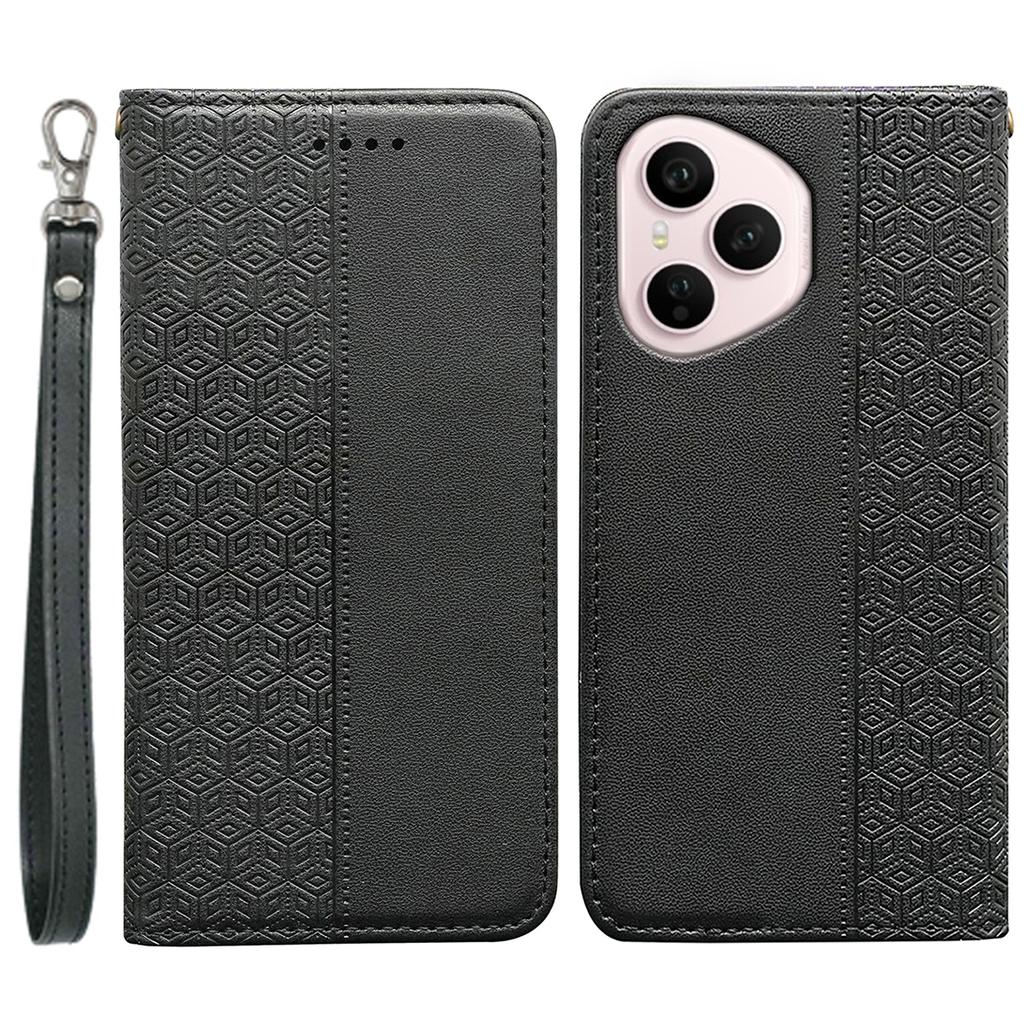 For Honor 400 Pro 5G (Global) Wallet Phone Case Strong Magnetic Checkered Pattern Imprint Leather Flip Cover