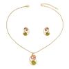 Mori College Style Earrings Necklace Set Versatile Inlaid Gemstone Long Clavicle Chain Women's Earrings