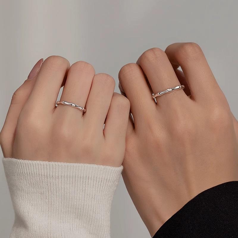 S999 Sterling Silver Bamboo Joint Couple Rings - Creative and Simple Openable Pair for Childhood Sweethearts