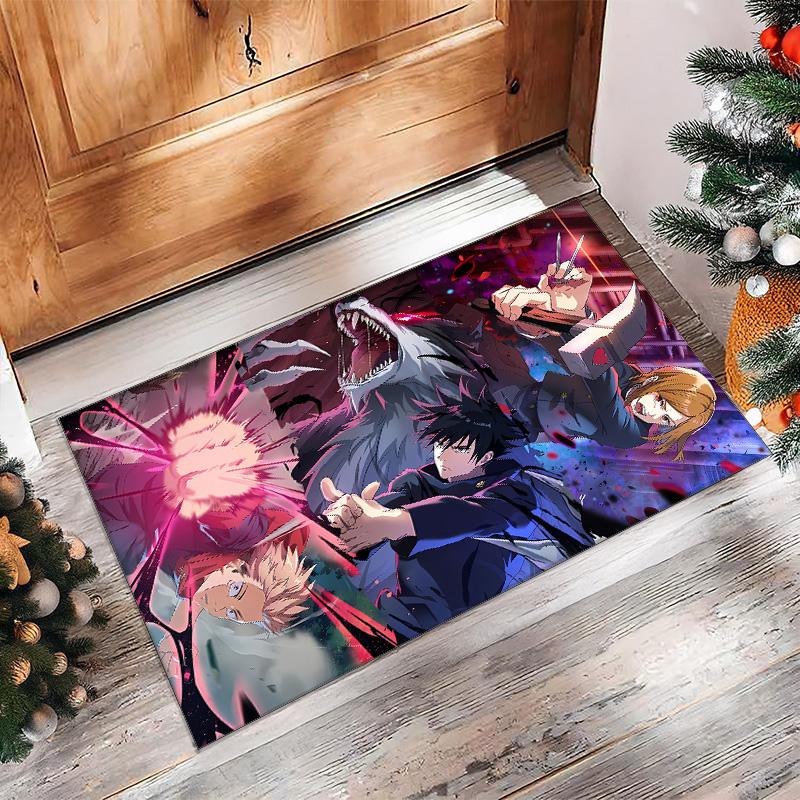 Soft Crystal Velvet Floor Rug,Jujutsu Kaisen Anti Slip Decorative Carpet, Plush Area Mat For Indoor Home Decoration