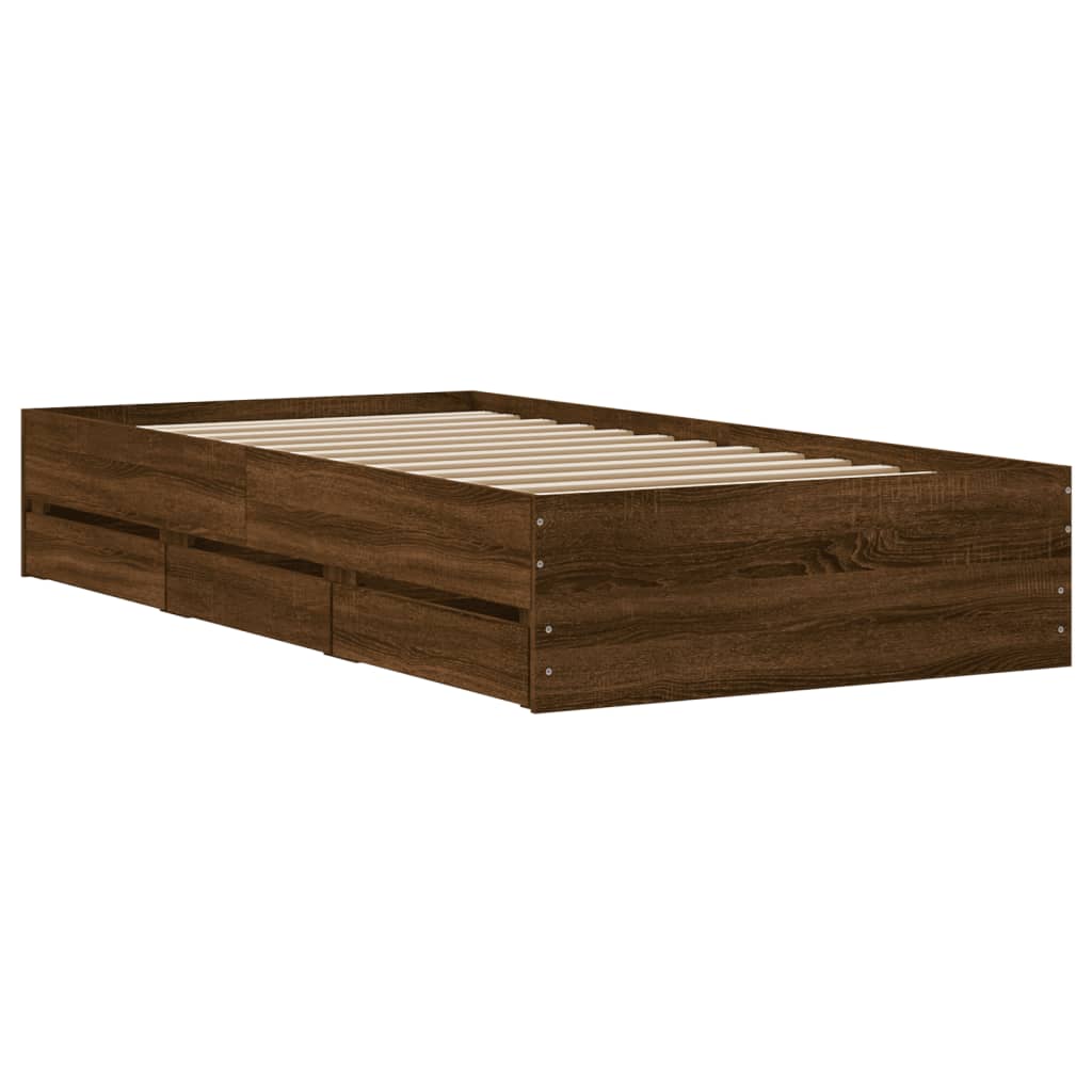 Vidaxl Bed Frame With Drawers, Brown Oak, 90X190 Cm