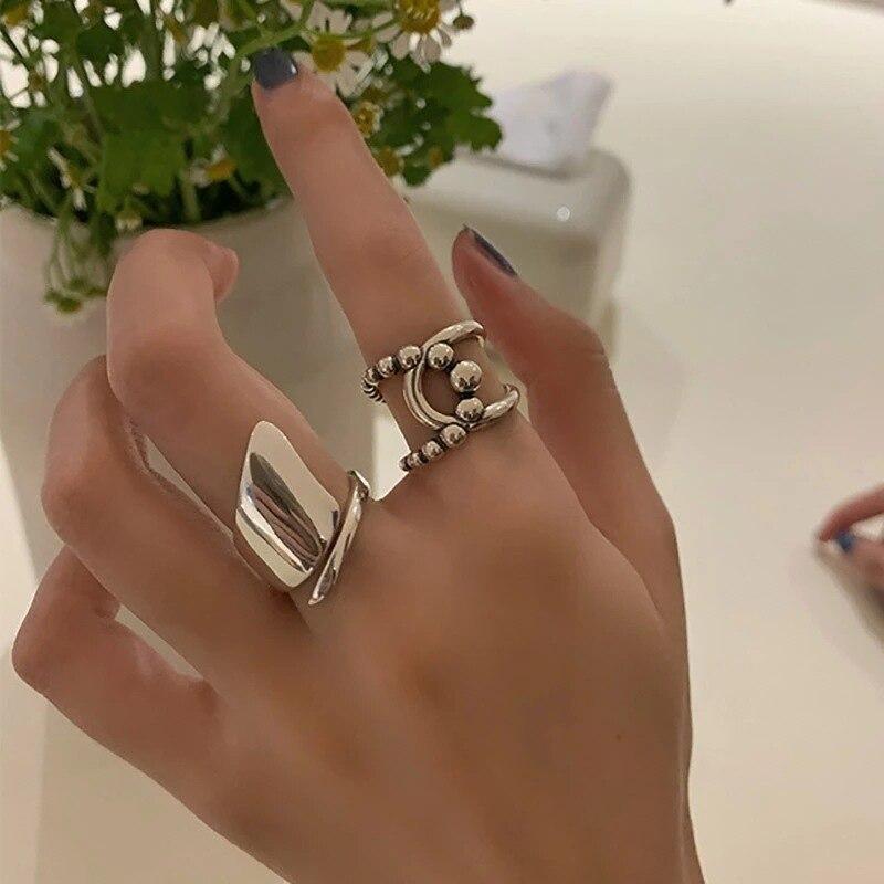 1pc Minimalist Silver Color Smooth Rings for Women Statement Punk Goth Accessories Vintage Finger Ring Textured Personalized Jewelry Gifts