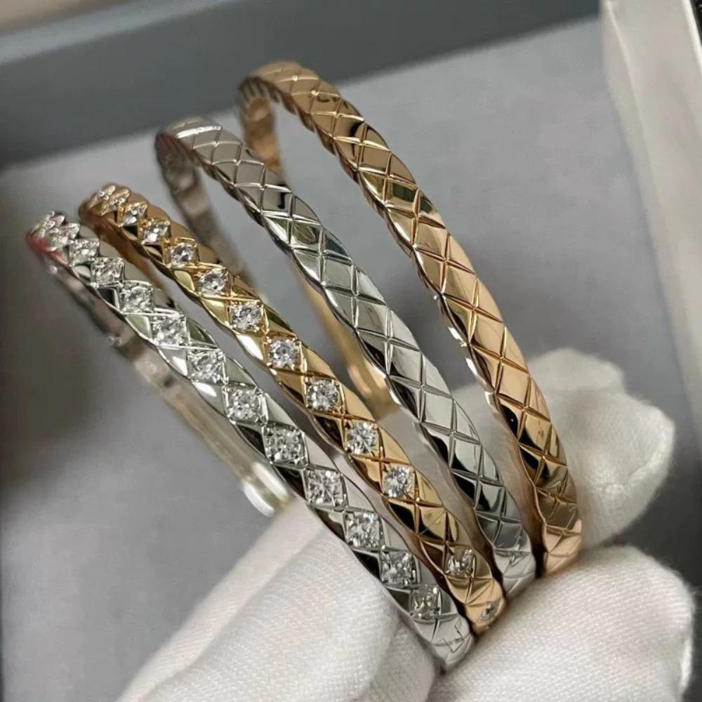Elegant Diamond Grid Couple Bracelet for Women Simple and Versatile Fashion Jewelry