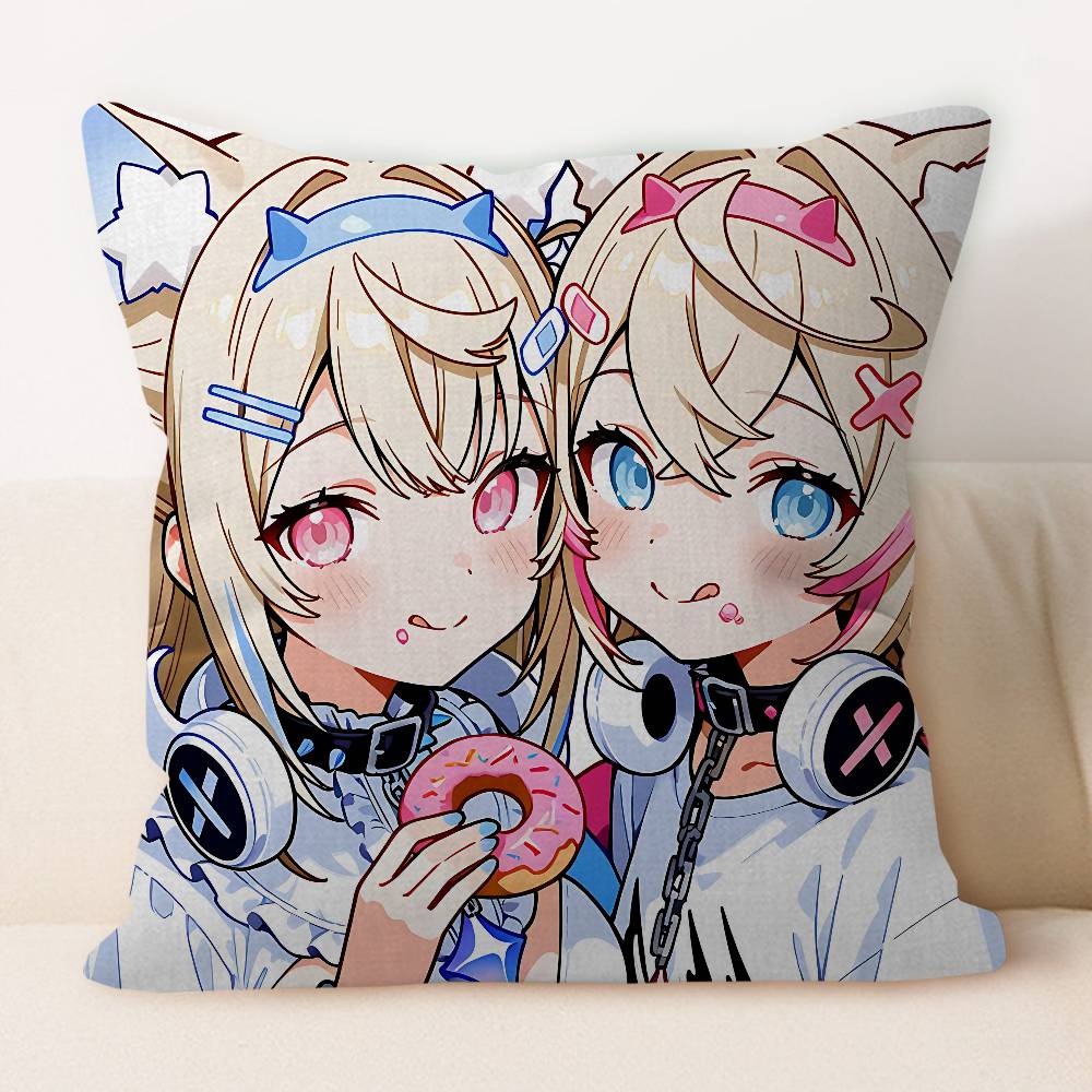Hololive Mococo Fuwawa Abyssgard Pillow Cover For Bedroom Room And Living Room Sofa Decorative Cushion Cover