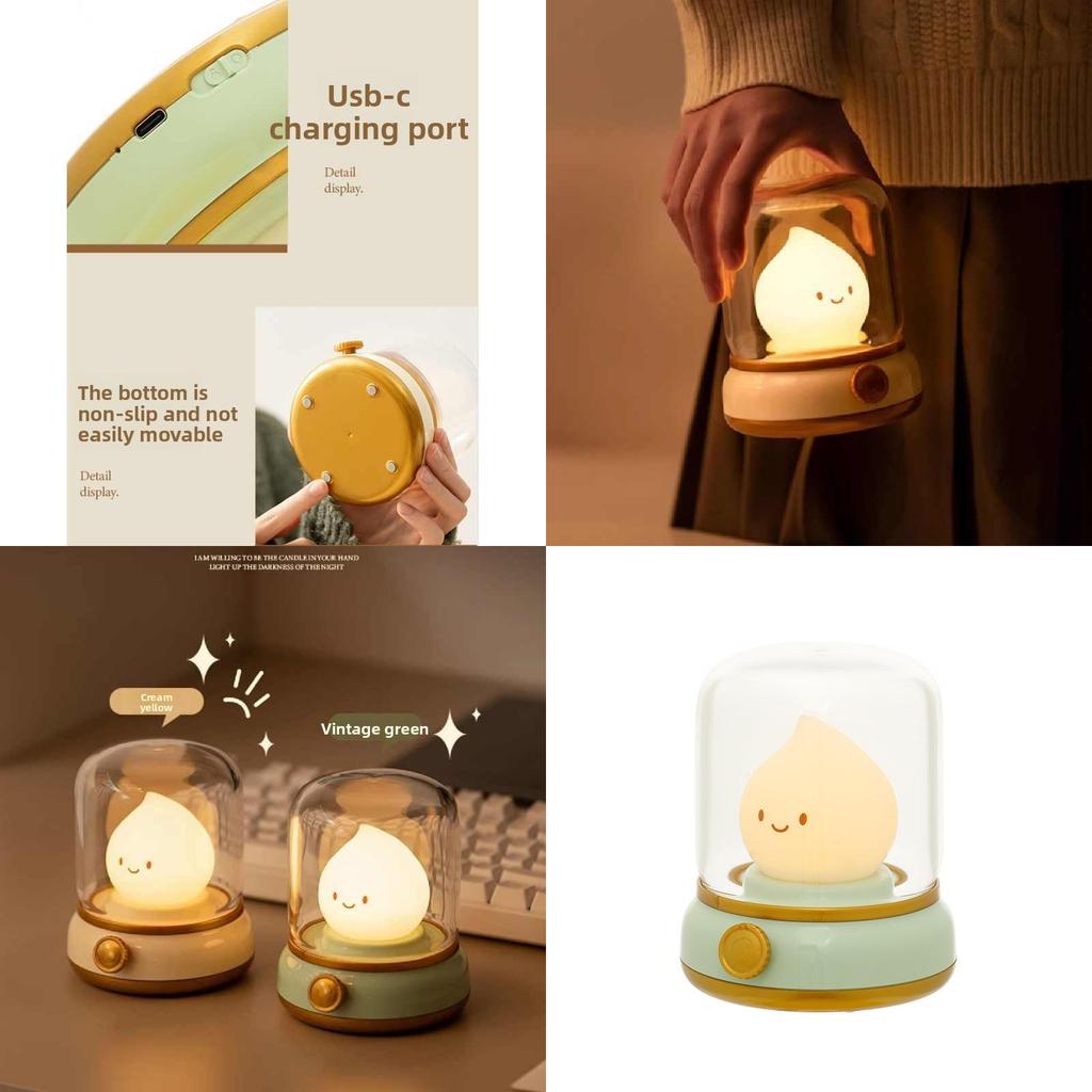 Cute Bedside Flame Shape Night Lamp With Soft Glow Rechargeable Battery For Kids Sleep Aid