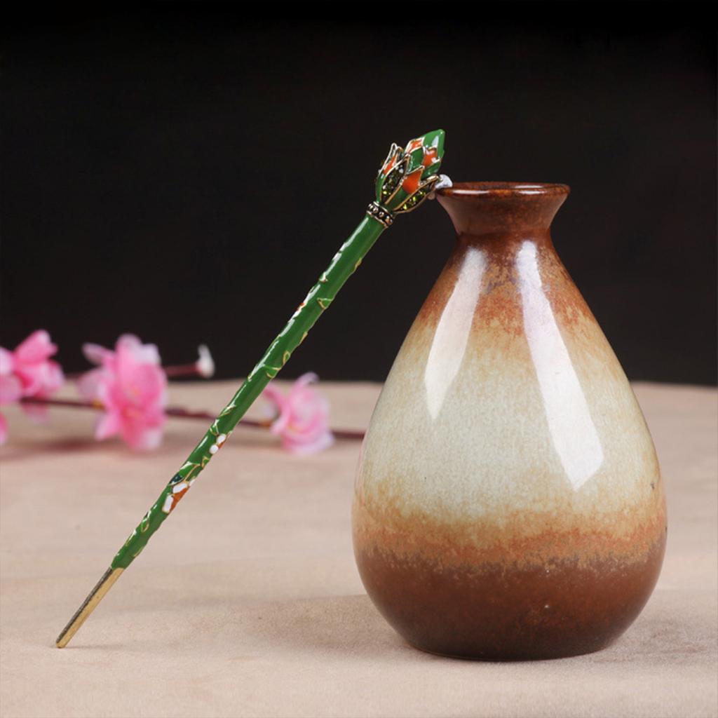 Chinese Style Vintage Hairpin Elegant Flower Vine Jade Stone Hair Stick Hanfu Cheongsam Evening Dress Hair Decor Accessories