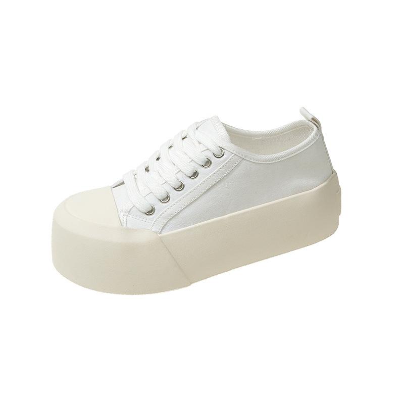 Casual style versatile contrasting color double lace-up round head heightening platform canvas shoes summer women