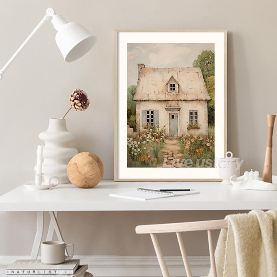 Vintage Steinhausdruck Französisches Landhaus Gemälde Leinwandposter Rustikale Bauernhaus Wandbilder Heim Zimmer Wanddeko