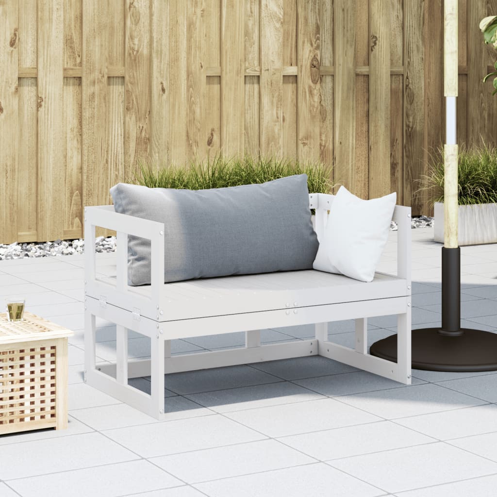 2 In 1 Extendable Garden Sofa White Solid Pine Wood