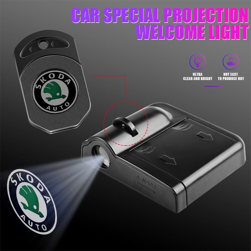1/2pcs For Skoda Kodiaq Fabia Kamiq Karoq Octavia 3 A5 A7 Rapid Scala Kami Car LED Door Welcome Light Laser Projector Logo Lamp