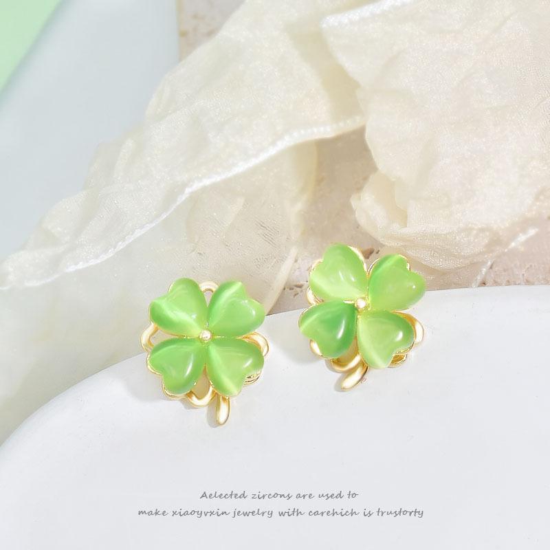 Rotatable Green Four-Leaf Clover Necklace Women'S Light Luxury Simple Versatile Opal Love Set