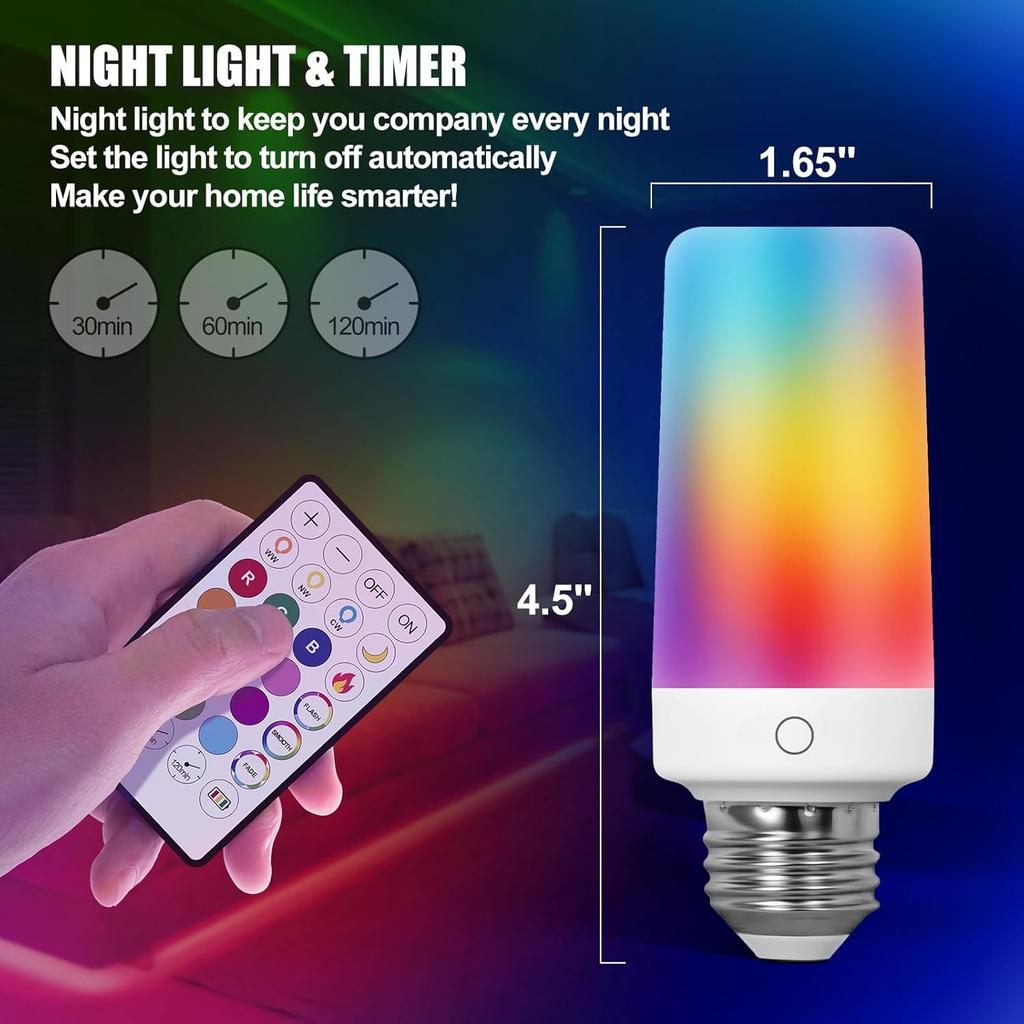 2 Pack Rechargeable Emergency Light Bulb with Remote, Color Changing Battery Powered USB LED Bulbs 12 RGB Color Dimmable E26 120 Volt 9W for Power