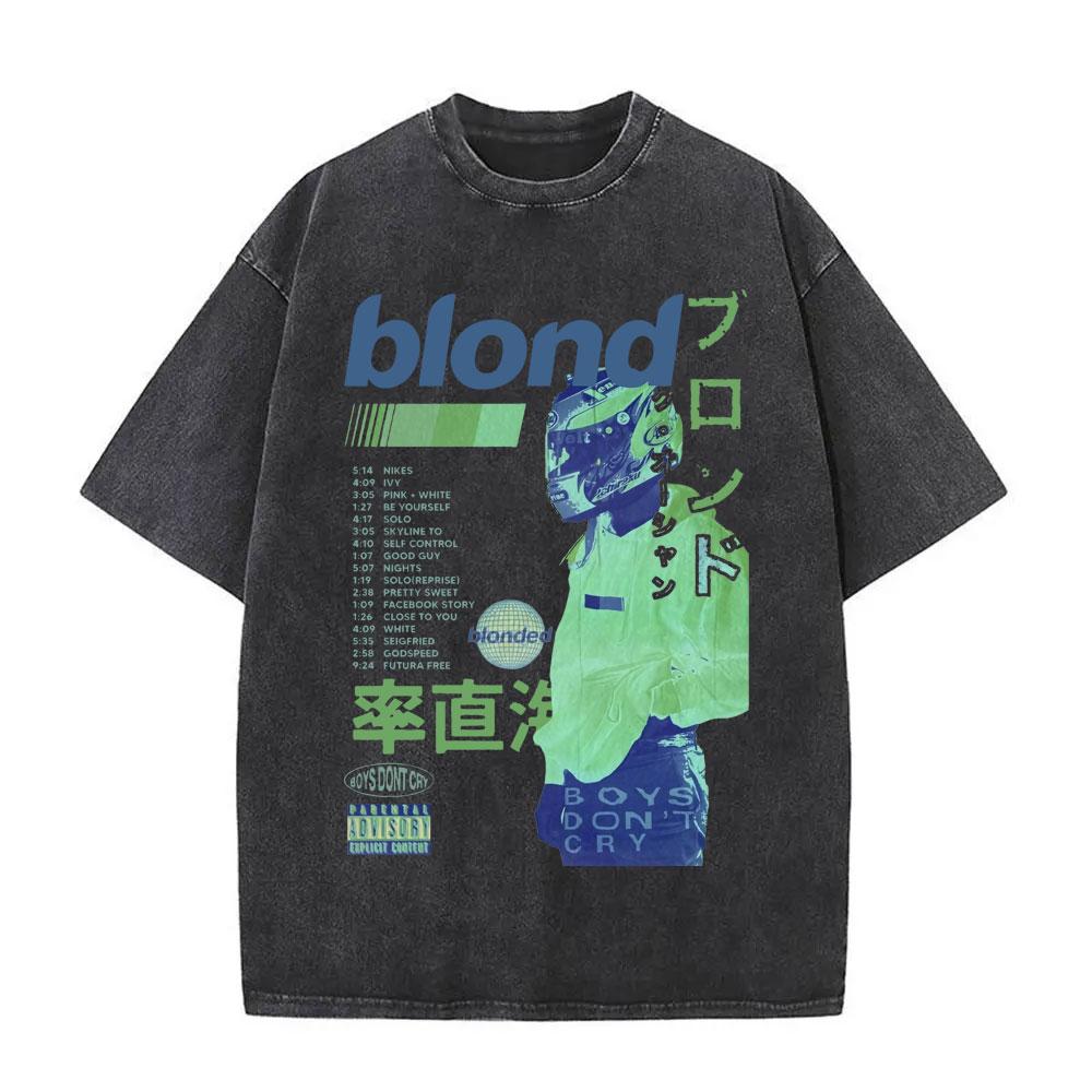 Washed Rapper Frank Vintage Oversized T Shirts Men Ocean Hip Hop Trend T Shirt Blond Pop Music Tshirts Male Fashion Streetwear
