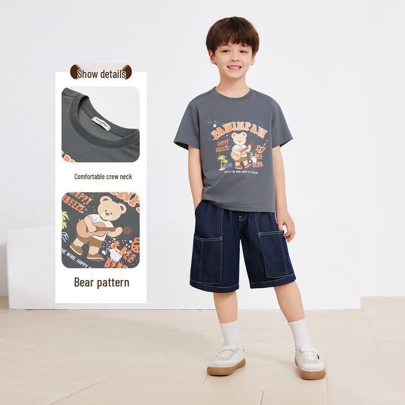 PawinPaw Boys' Cartoon Bear Loose Short Sleeve T-Shirt