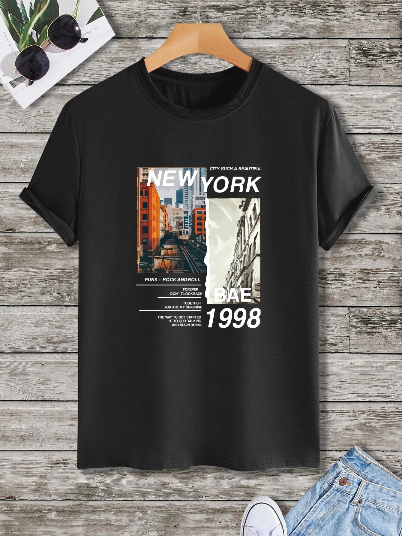 

New York Bae 1998 Print T-Shirt for Men s Casual Crew Neck Short-Sleeve Fashion Summer T-Shirts Tops, Regular and Oversize Tee XXXXXL