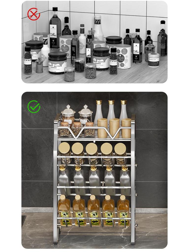 Πολυεπίπεδο Ράφι Αποθήκευσης Κουζίνας και Ράφι Μπαχαρικών από Ανοξείδωτο Ατσάλι