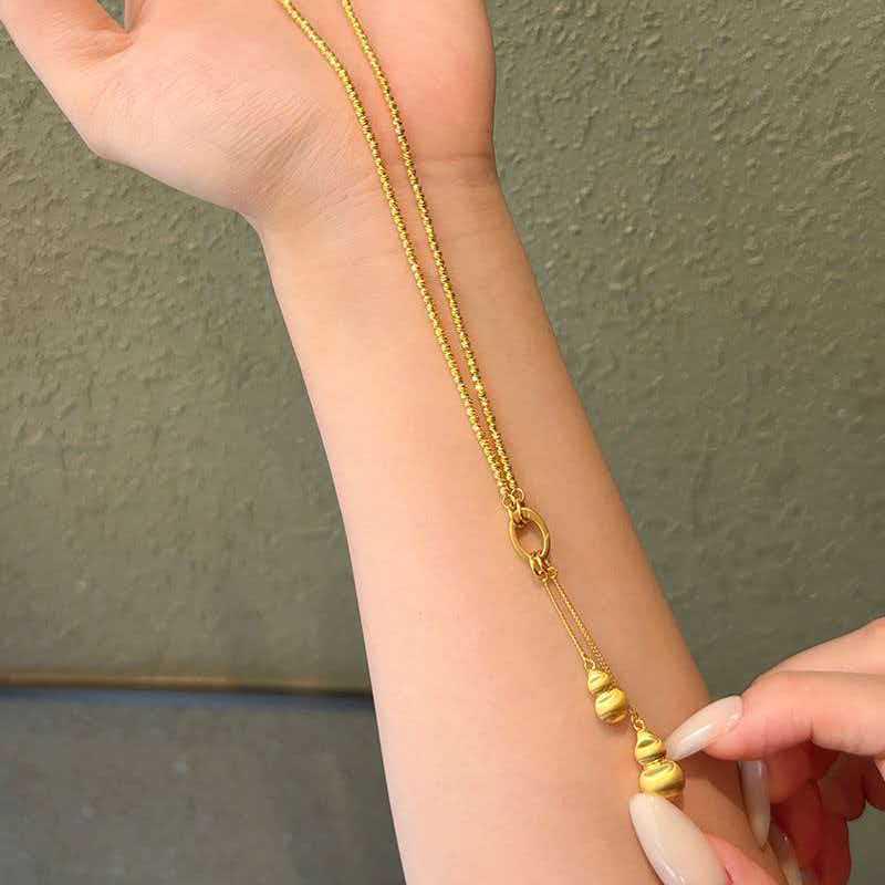 Golden Disco Bead Tassel Gourd Necklace with Clasp Collarbone Chain Jewelry