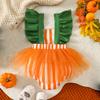 Halloween Pumpkin Costume Striped Mesh Romper with Suspenders for Infant