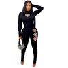 Two Piece Sets Wome Sexy Solid Pant Set Turtleneck Full Sleeve Slim Fit Tops Hollow Out High Waist Long Pants Sheath