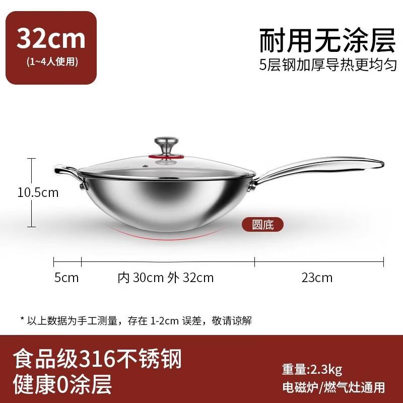 Handun 316 Stainless Steel Round Bottom Wok