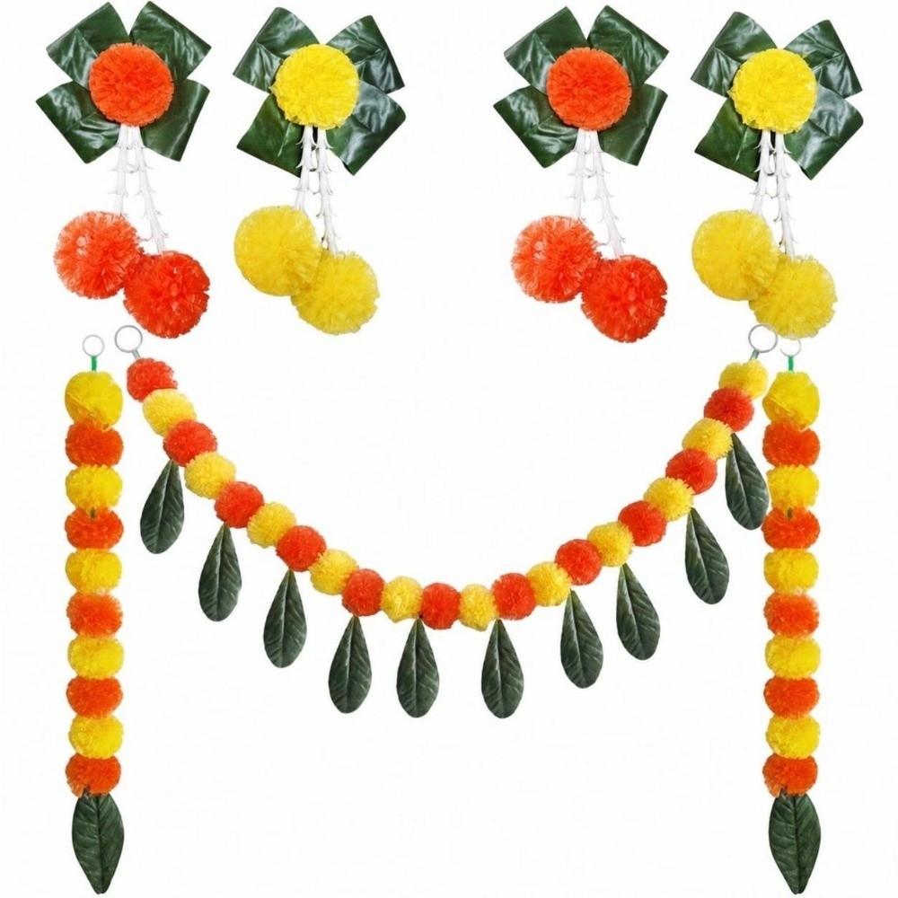 Long Strands Marigold Garland Colorful Artificial Flower Artificial Marigold Wreath Decorative Hanging Calendula Garland