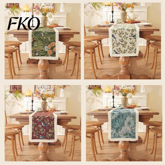 Fringed Edge Table Runner Runner, Vintage Floral Printed with Durable Edges, Protects from Heat Scratches Spills