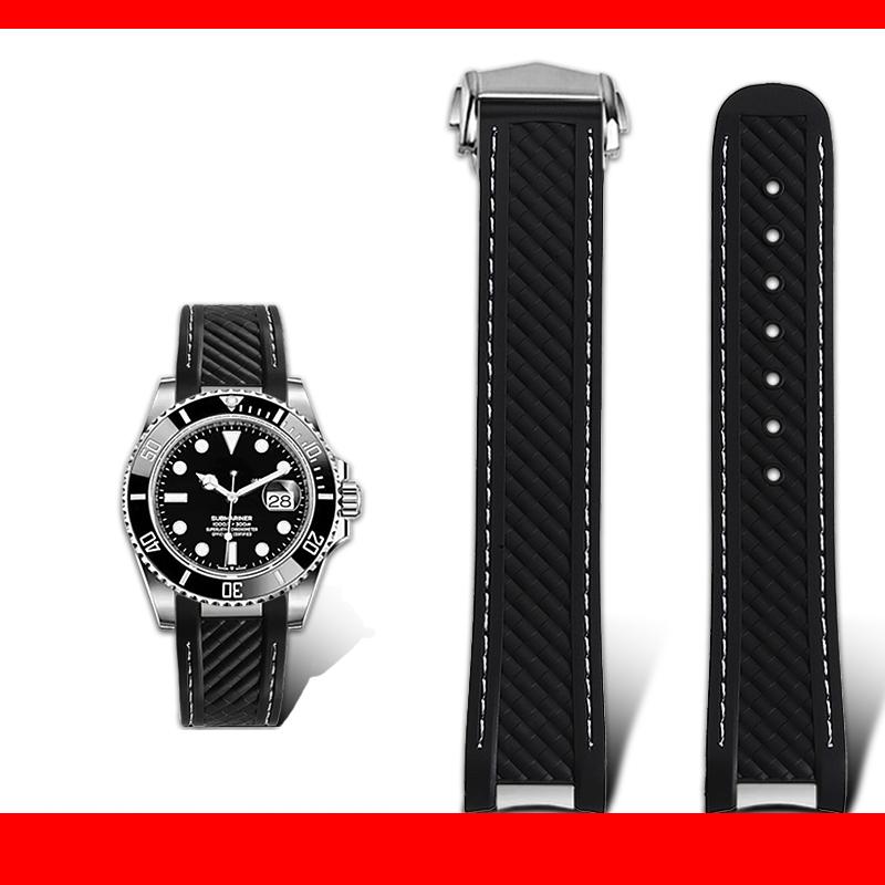 20mm Rubber Silicone Watch Strap Fit For Omega Seamaster 300 AT150 for Rolex black green water ghost watchband Folding buckle
