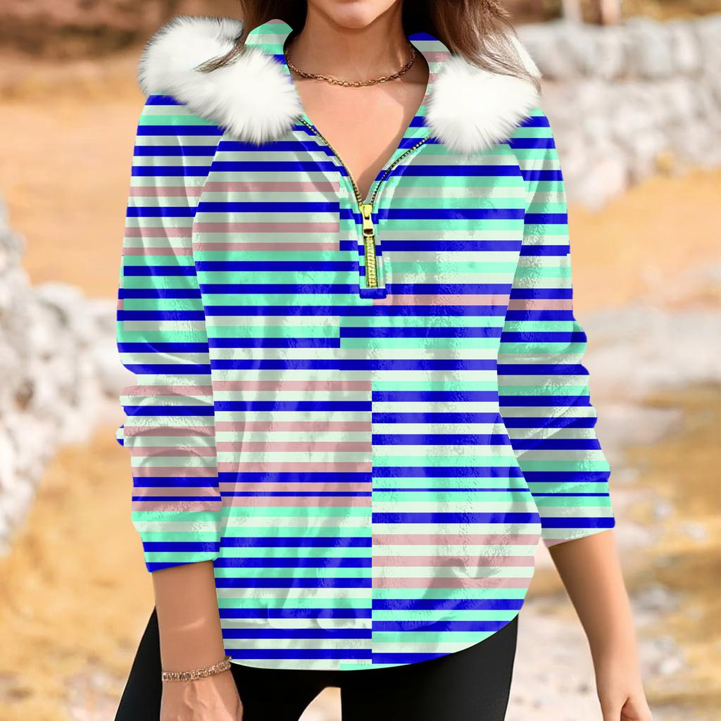 Women's Loose And Comfortable Casual Fashion Half-Zip Hooded Long Sleeve Conventional Printing Top