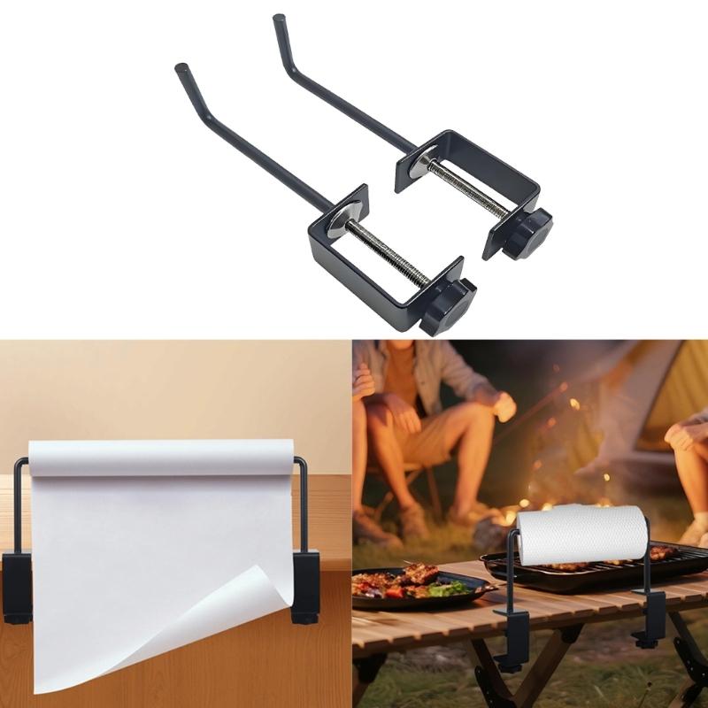 Clamp On Metal Paper Roll Holder for Table Edge Use, Black Desk Rack for Wrapping Paper, Kraft Rolls, Studio Tables and Craft Work