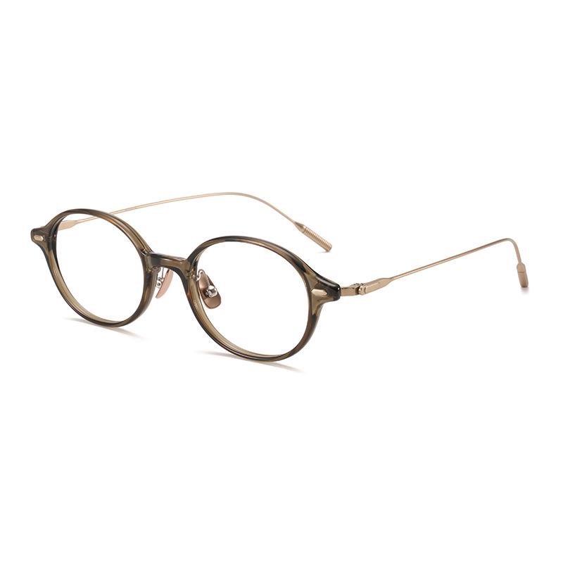 Ultra-Light Oval TR Frame Glasses with Titanium Temples, Suitable for Women's Nerdy Academic Style, Model Ti0046 (Lens Customizable)