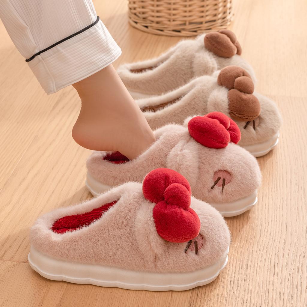 Cute plush cotton slippers winter indoor home thick bottom non-slip plush warm cotton mop
