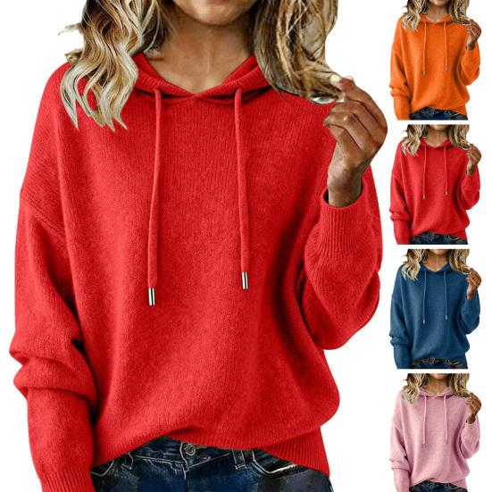 Kadın Süveter Ayarlanabilir Büzgülü Kapüşonlu Örgü Pullover Üstler Uzun Kollu Düz Renk Rahat Kesim Rahat Sıcak Sonbahar Kış Örgü Kapüşonlu