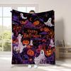 Warm Halloween Flannel Blanket - Cartoon Ghost & Pumpkin Design